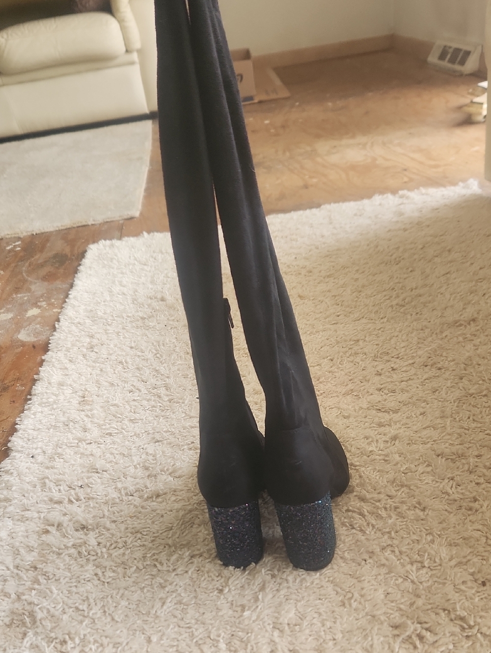 MiX Black Over-the-Knee Boots with Glitter Block Heels
